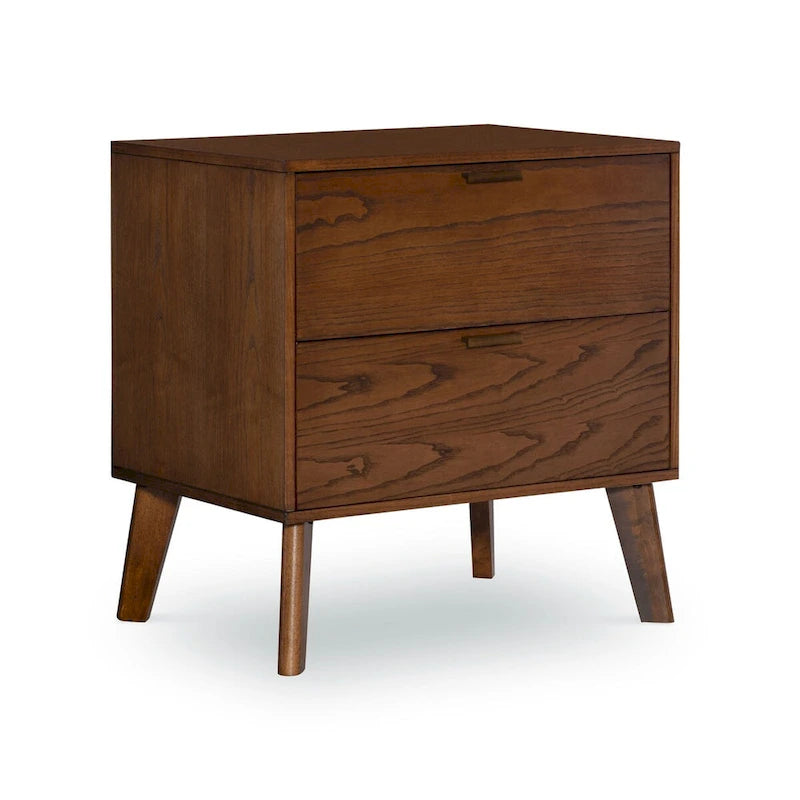27 Brown Two Drawer Nightstand with Bronze Pulls