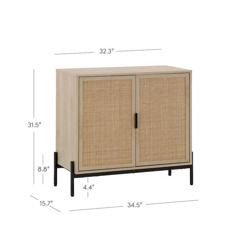 Bohemian Entryway Storage Cabinet | Kitchen Sideboard, TV Stand & Rattan Accent Cabinet with Metal Legs