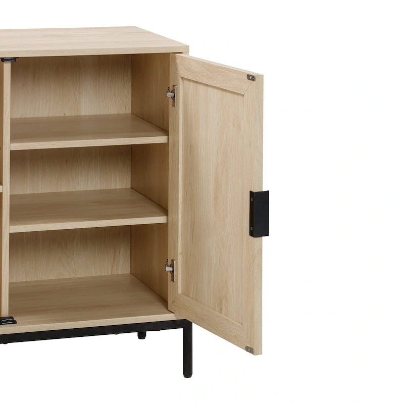 Bohemian Entryway Storage Cabinet | Kitchen Sideboard, TV Stand & Rattan Accent Cabinet with Metal Legs