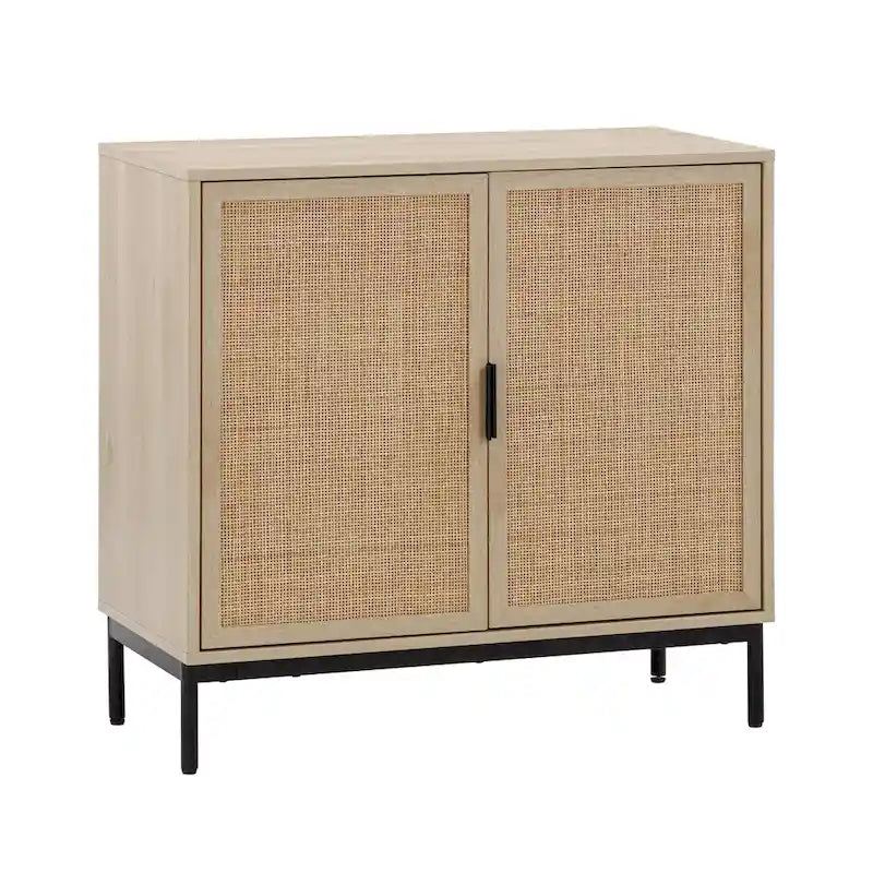 Bohemian Entryway Storage Cabinet | Kitchen Sideboard, TV Stand & Rattan Accent Cabinet with Metal Legs