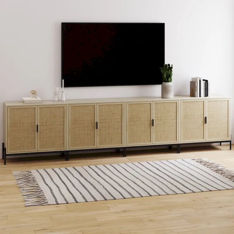 Bohemian Entryway Storage Cabinet | Kitchen Sideboard, TV Stand & Rattan Accent Cabinet with Metal Legs