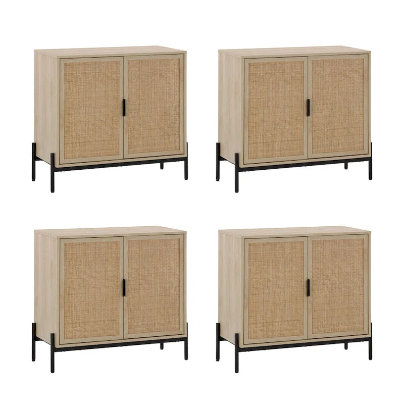 Bohemian Entryway Storage Cabinet | Kitchen Sideboard, TV Stand & Rattan Accent Cabinet with Metal Legs