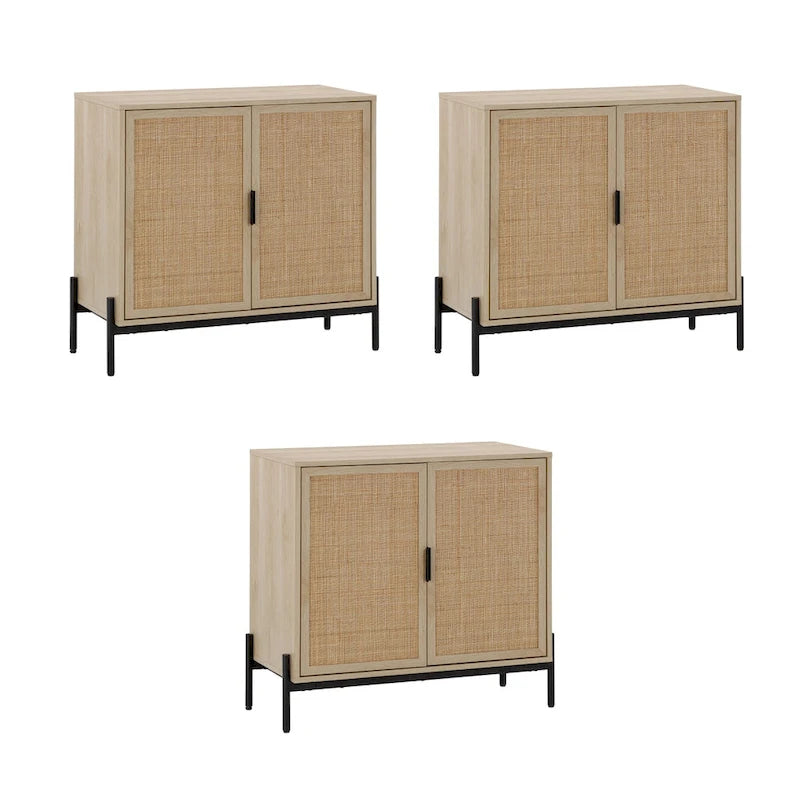 Bohemian Entryway Storage Cabinet | Kitchen Sideboard, TV Stand & Rattan Accent Cabinet with Metal Legs