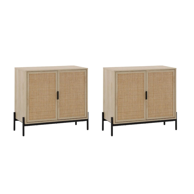 Bohemian Entryway Storage Cabinet | Kitchen Sideboard, TV Stand & Rattan Accent Cabinet with Metal Legs