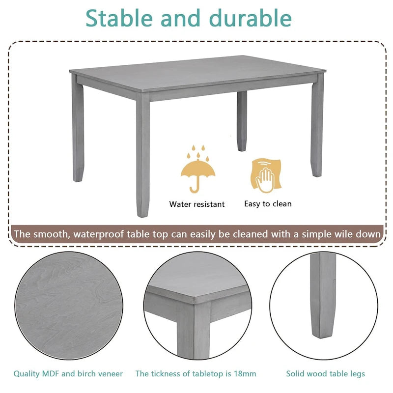 Classic Rectangular Counter Height Wooden Dining Table for Small Space - Gray