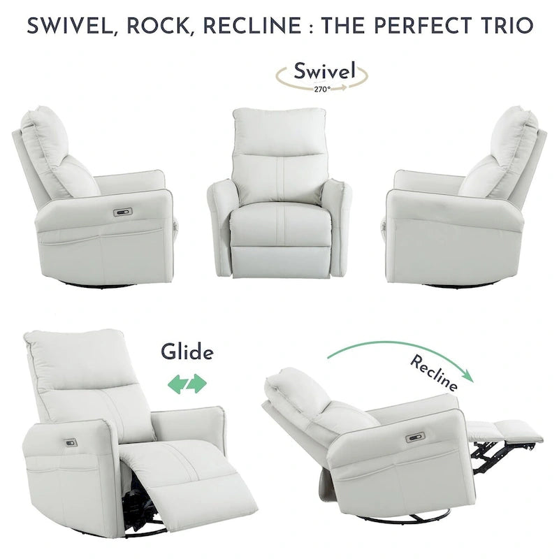 270° Power Swivel Rocker Recliner Chair with USB Ports