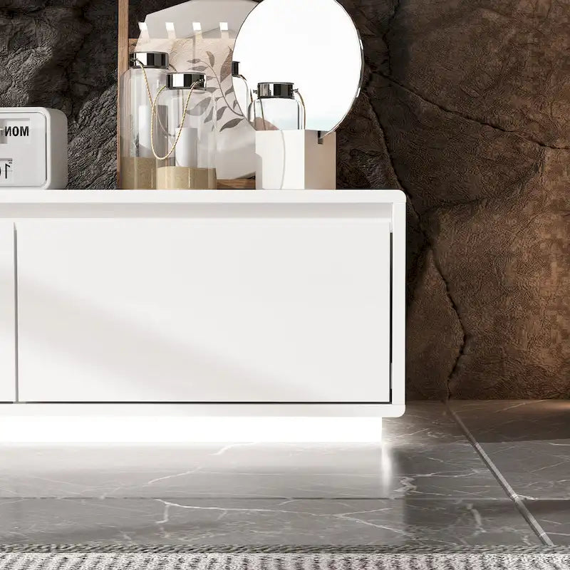 High Gloss White TV Stand with LED Lighting