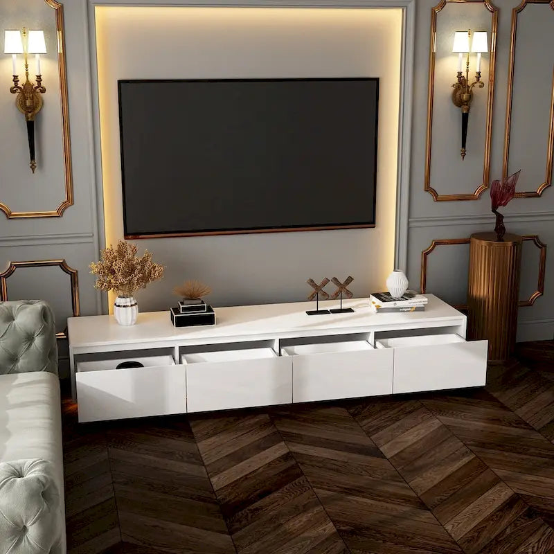 High Gloss White TV Stand with LED Lighting