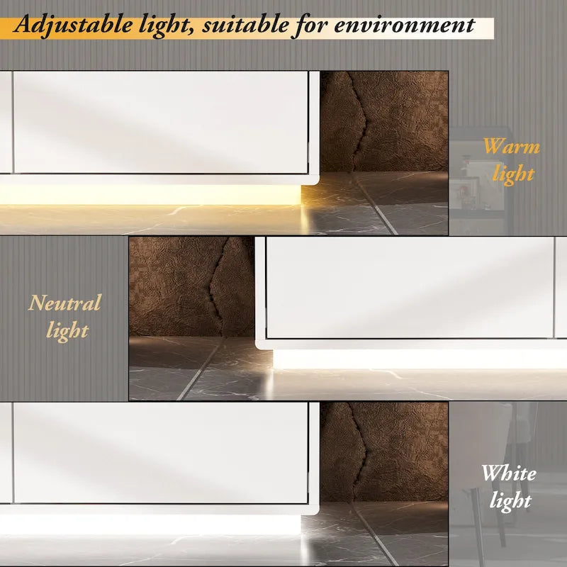 High Gloss White TV Stand with LED Lighting