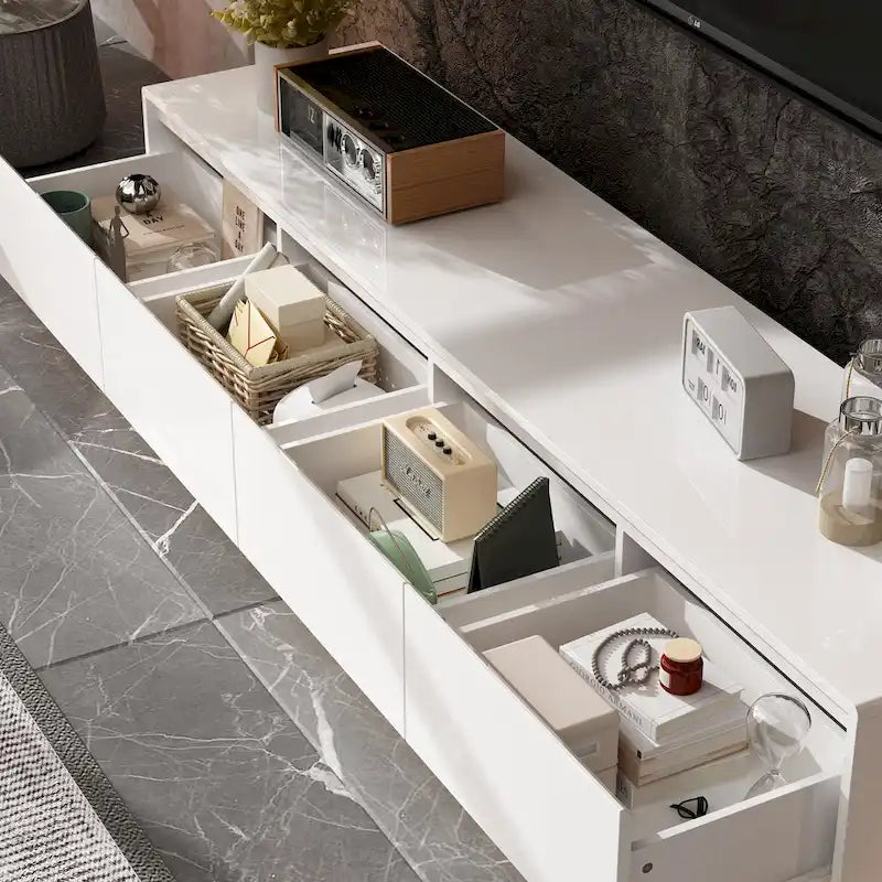 High Gloss White TV Stand with LED Lighting