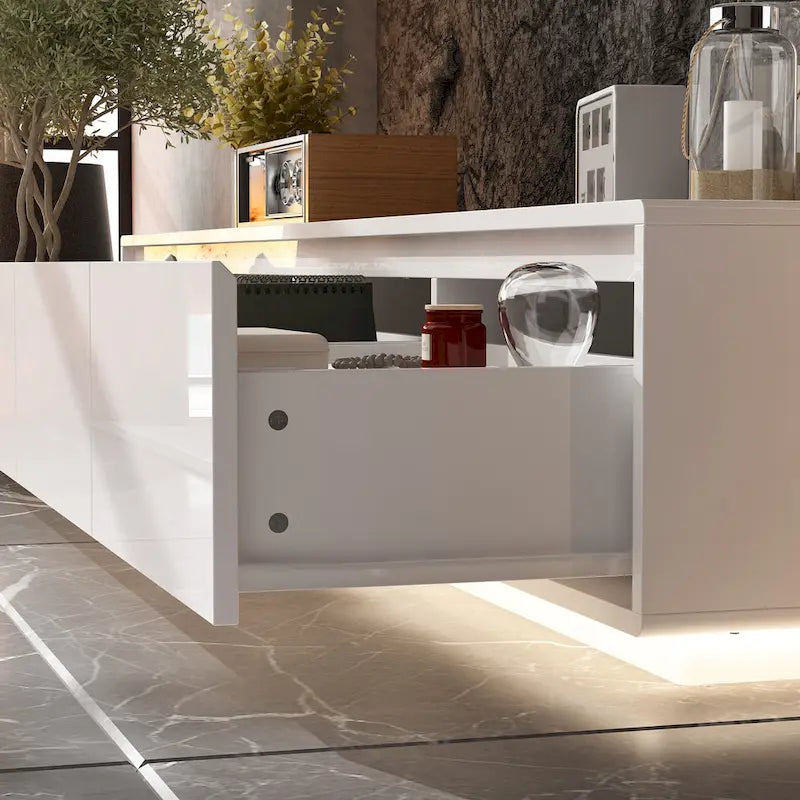 High Gloss White TV Stand with LED Lighting