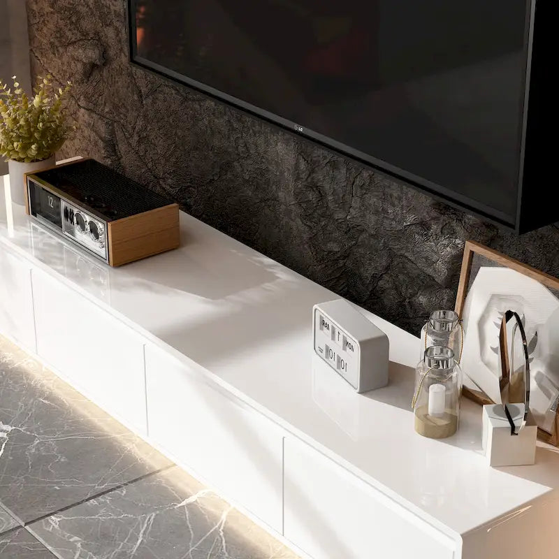 High Gloss White TV Stand with LED Lighting