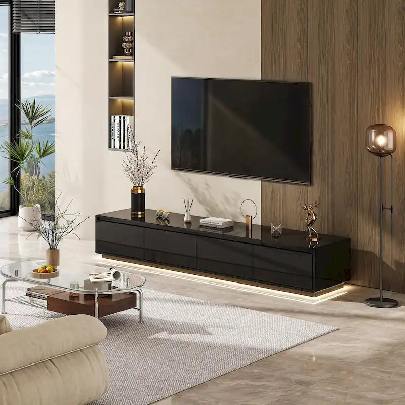 High Gloss White TV Stand with LED Lighting