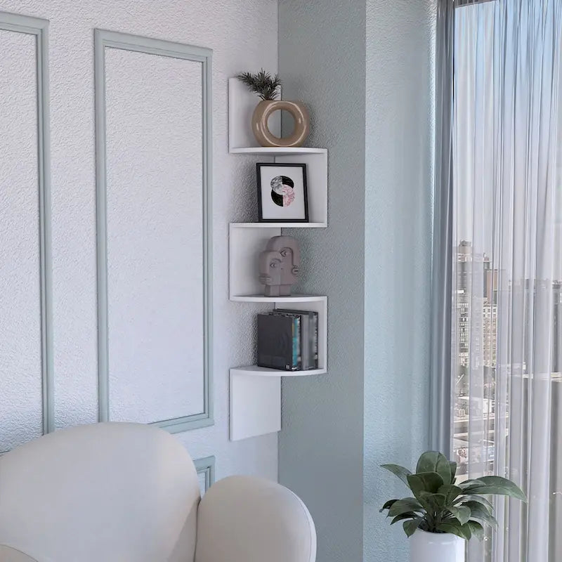 Corner Shelf with Full-Wall Design and Multiple Shelving