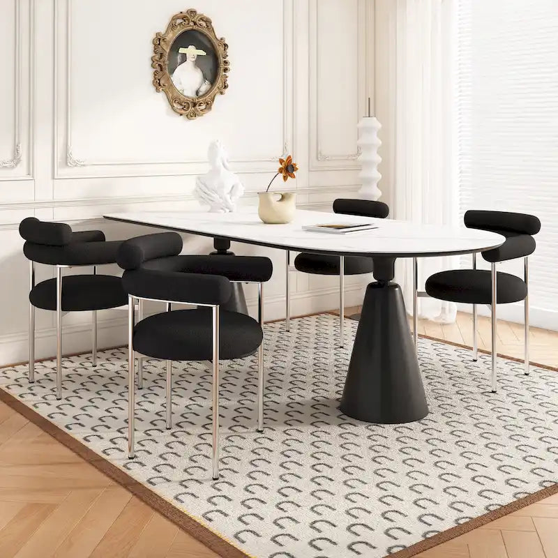 Modern Fabric Arm Dining Chairs with Metal Legs