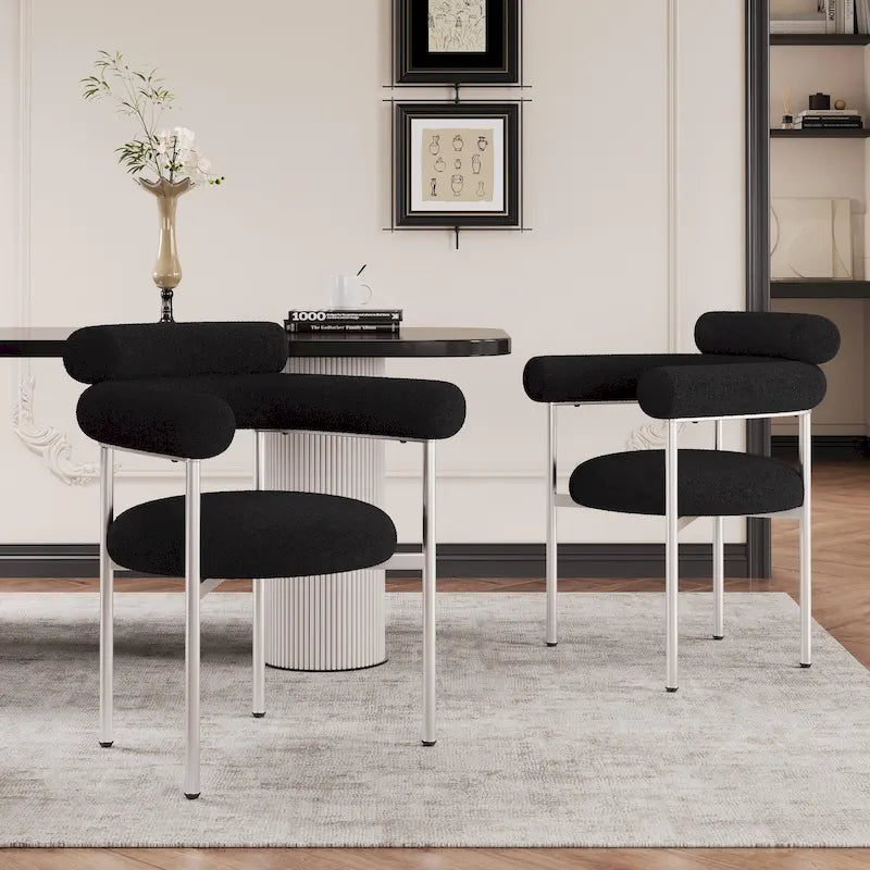 Modern Fabric Arm Dining Chairs with Metal Legs