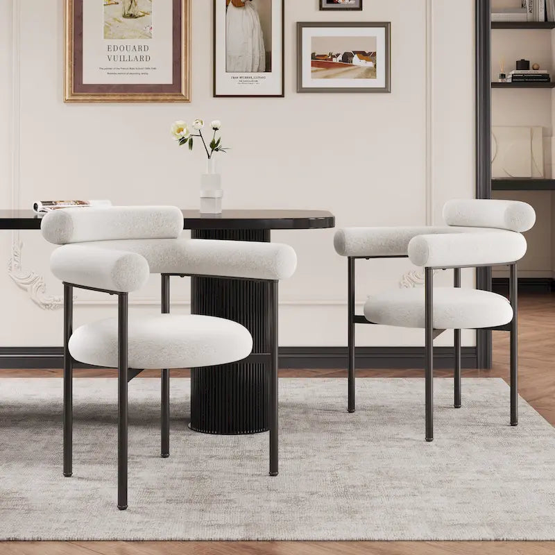 Modern Fabric Arm Dining Chairs with Metal Legs