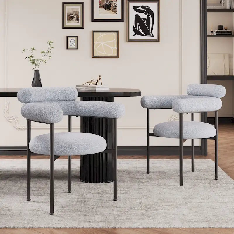 Modern Fabric Arm Dining Chairs with Metal Legs