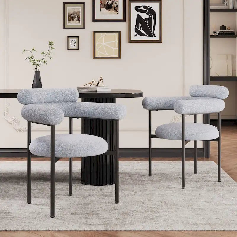 Modern Fabric Arm Dining Chairs with Metal Legs