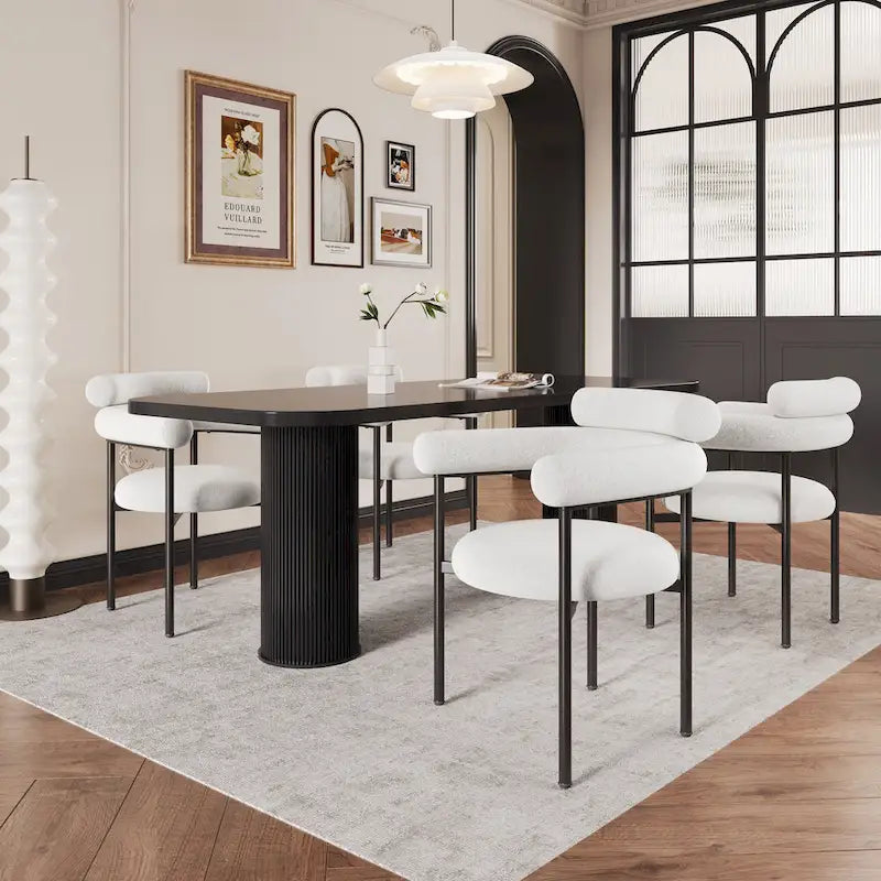Modern Fabric Arm Dining Chairs with Metal Legs