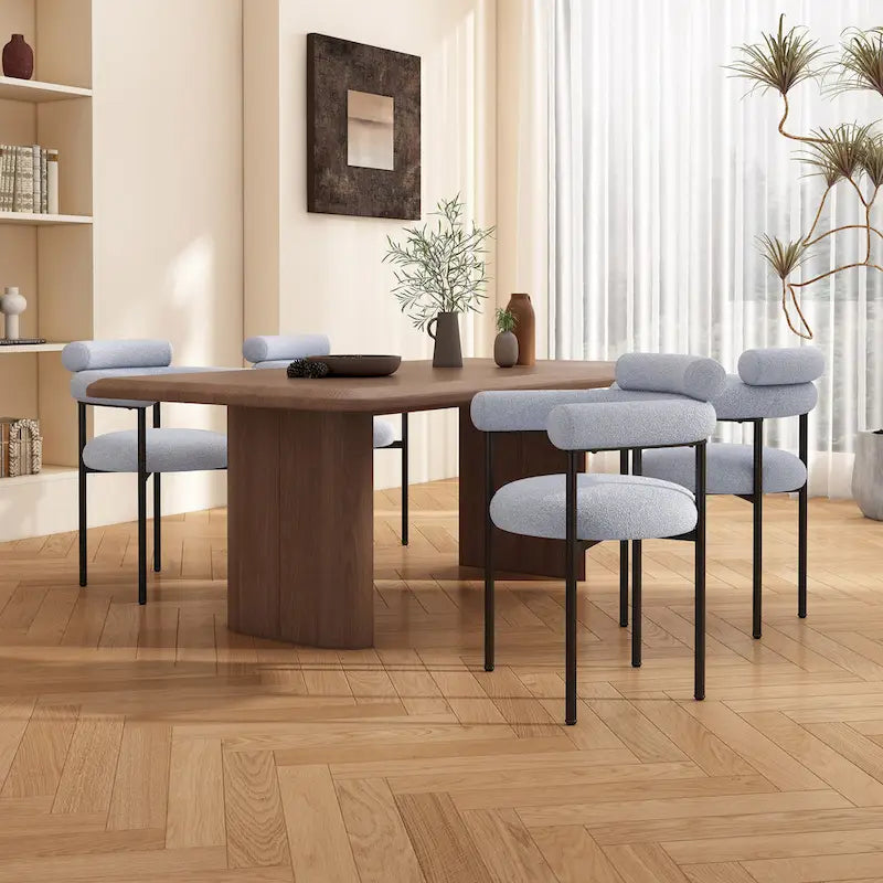 Modern Fabric Arm Dining Chairs with Metal Legs