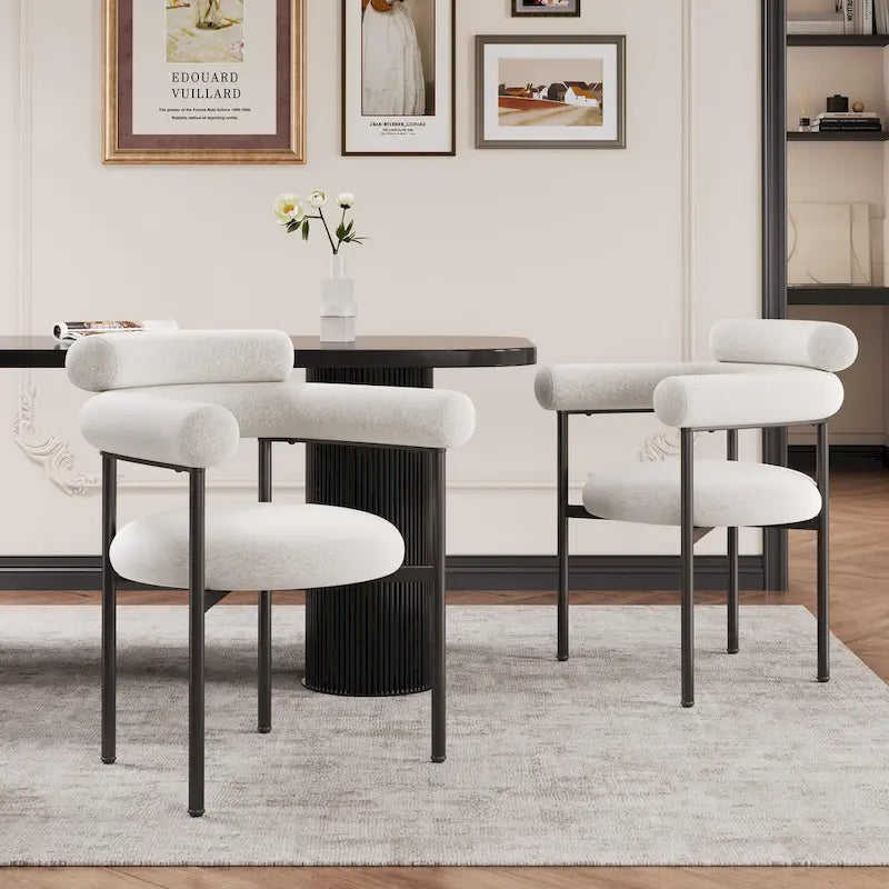 Modern Fabric Arm Dining Chairs with Metal Legs