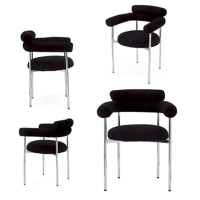 Modern Fabric Arm Dining Chairs with Metal Legs