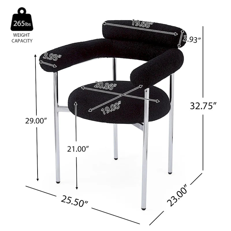 Modern Fabric Arm Dining Chairs with Metal Legs