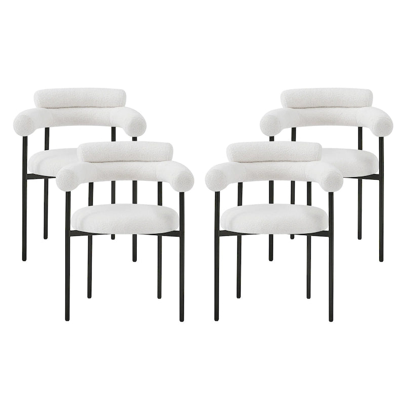 Modern Fabric Arm Dining Chairs with Metal Legs